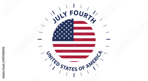 American Independence Day icon, USA flag emblem. Patriotic symbol for July 4th celebrations. Created in vector style with red, white, and blue colors