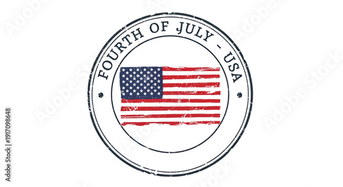 Patriotic Fourth of July USA vector icon with American flag stamp.