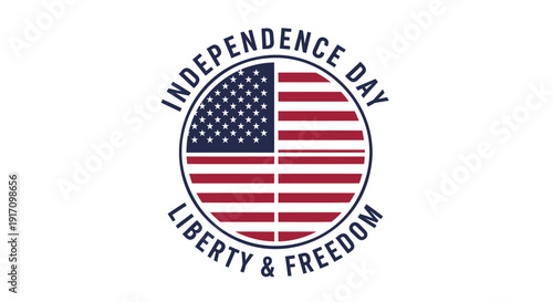 American Independence Day icon with patriotic theme, featuring USA flag and Liberty & Freedom text, isolated on transparent background