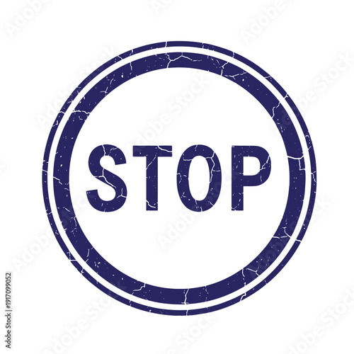 Grunge texture A blue stop sign with a cracked effect on a white background Vintage Style