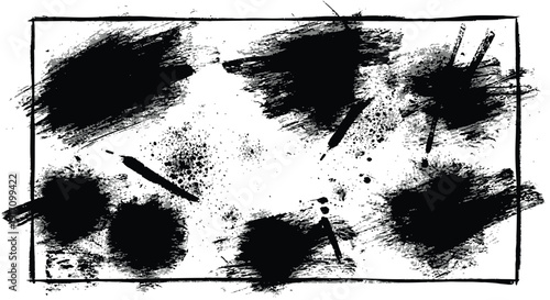 Black ink brush strokes on white background, rectangular frame with abstract artistic texture