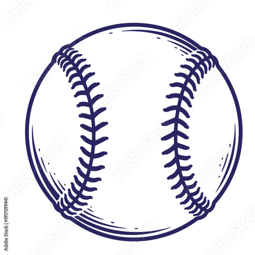 Grunge texture baseball illustration with navy blue stitching and outline on white background in a vintage style  sports equipment Vintage Style