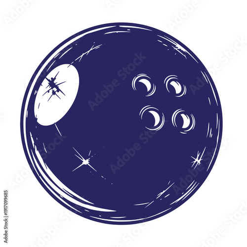 Grunge texture Dark blue bowling ball with white holes and scratches on surface  bowling game equipment Vintage Style