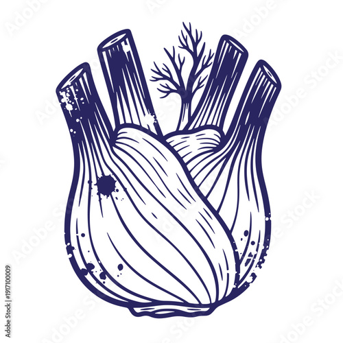 Grunge texture leek vegetable illustration drawing design element for food and cuisine concepts  a drawing of a leek Vintage Style