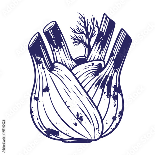 Grunge texture Leek vegetable illustration with green top and white base on white background Vintage Style