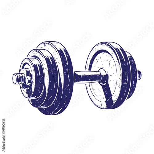 Grunge texture Dumbbell weightlifting equipment for strength training and exercise at the gym for fitness and muscle building purposes one dumbbell Vintage Style