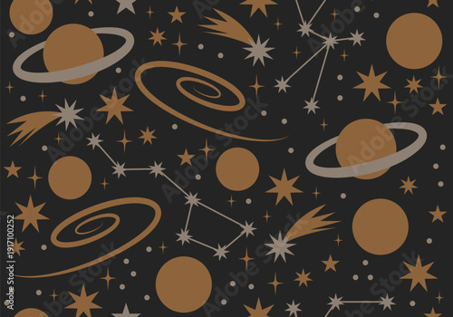 Seamless pattern with golden stars. Christmas, birthday design in golden color on a light background. Trendy modern vector illustration. Cute hand drawn flat design