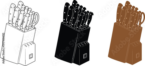 Modern kitchen knife set displayed in a sleek block holder