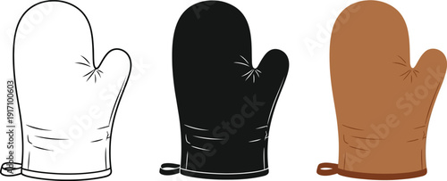 Oven mitts in various colors and styles for kitchen use and protection