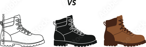 Different styles of boots shown in various artistic visual representations