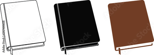 Three notebooks with different colored covers and elastic closures are shown