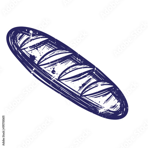 Grunge texture Vintage illustration of a crusty baguette loaf of bread with artistic grunge texture on white background  rustic French baking symbol Vintage Style