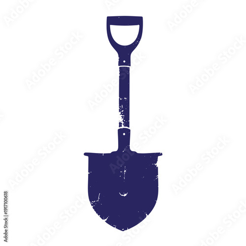 Grunge texture grungy navy blue shovel with handle on white background for digging and scooping Vintage Style