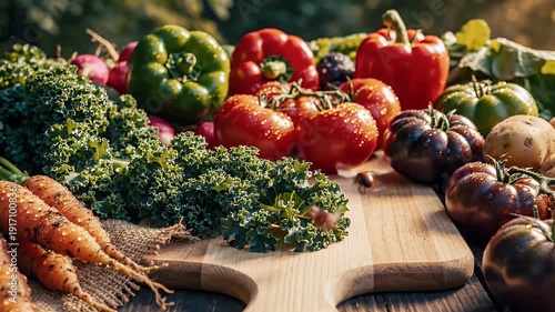 Fresh vegetables assortment on wooden surface healthy food composition