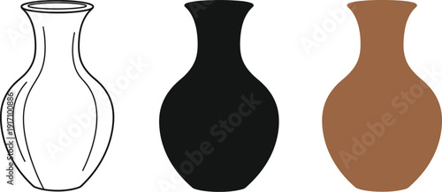 Simple vase illustration in three different styles and colors