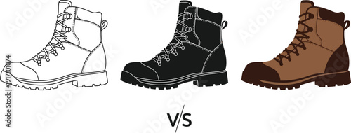 Various styles of hiking boots shown in different design elements