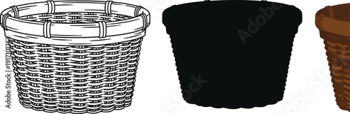 Traditional wicker baskets illustrated in different styles side by side