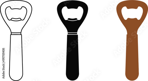 Three bottle openers in different styles and colors displayed together