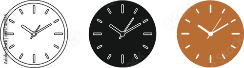 Three clocks with different color variations on white background