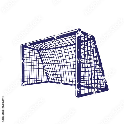 Grunge texture Navy blue soccer goal net with white background for sports and football related designs and layouts  simple illustration Vintage Style
