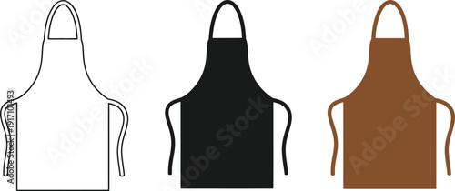 Simple illustration of three aprons in different colors and styles
