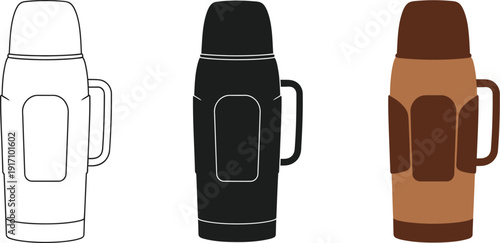 Modern thermos designs in outline black and brown color schemes