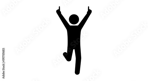 Silhouette of Person Jumping with Arms Raised.