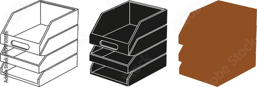 Modern three-tiered desk organizer in various line art styles displayed