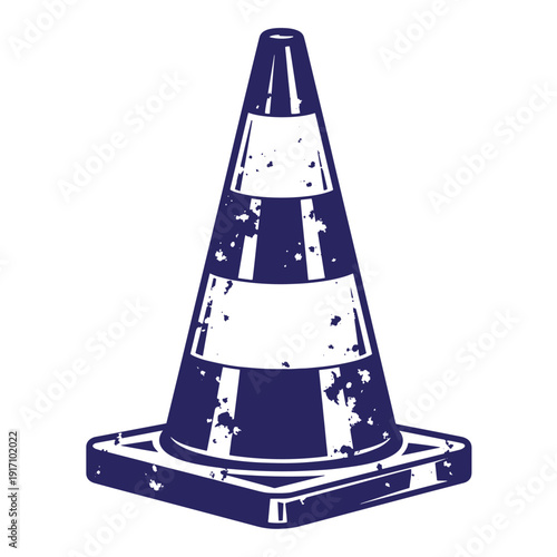 Grunge texture Traffic cone with white stripes on a white background Vintage Style