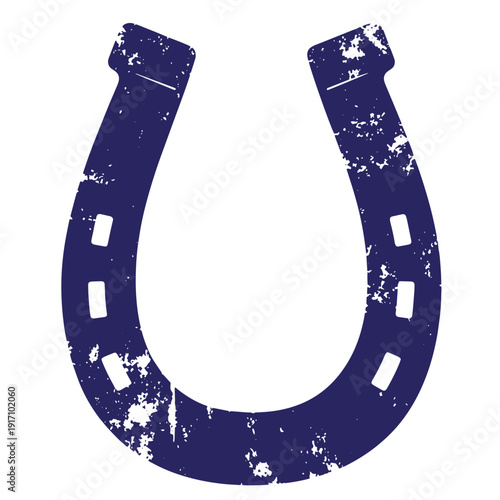 Grunge texture Vintage blue horseshoe with white spots on white background  symbol of good luck and fortune Vintage Style
