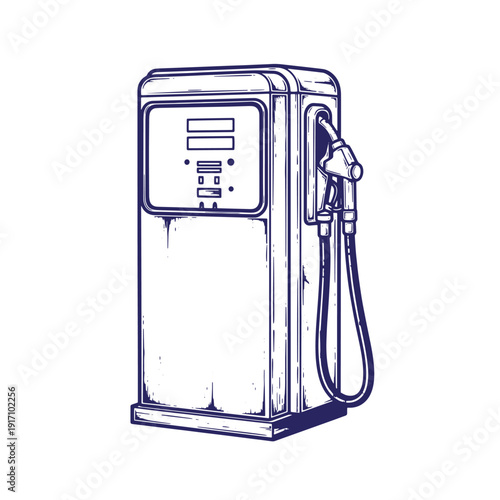 Grunge texture Vintage style illustration of a classic gasoline pump with a hose and nozzle on the side  old fuel station equipment Vintage Style