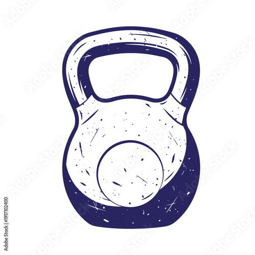 Grunge texture Vintage style illustration of a kettlebell with a distressed grunge effect on white background  fitness equipment Vintage Style