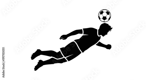 Soccer Player Heading Football Silhouette Illustration.