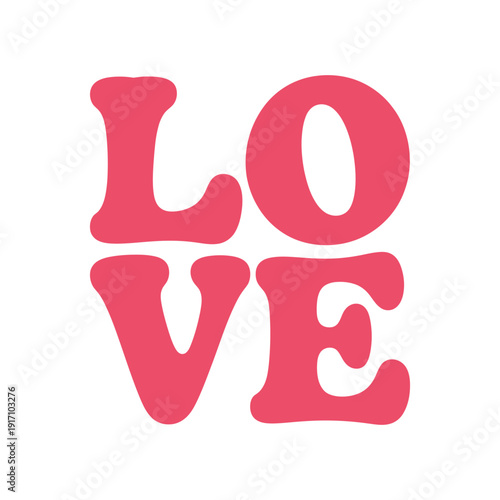 A stylized pink word 'love' on a white background with a playful font