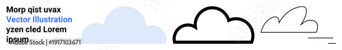 Weather symbols, visual storytelling, graphic design, iconography, user interface. Sequence of cloud shapes ranging from solid to outline style. Weather symbols and visual storytelling concept