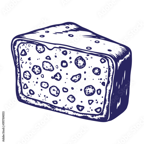 Grunge texture Drawing of a loaf of bread with a crust and holes on a white background Vintage Style