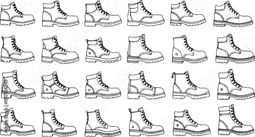 Seamless Pattern of Work Boots: Hand-Drawn Vector Background