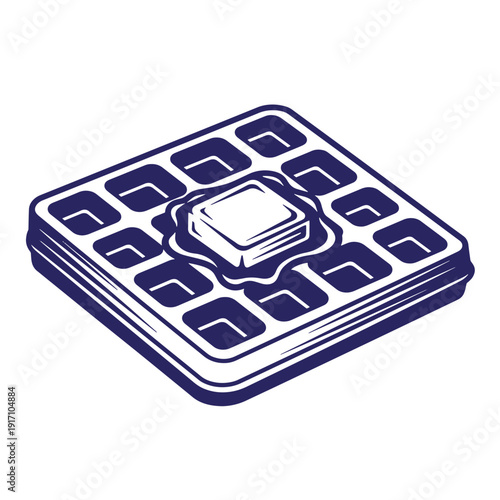 Blue and white illustration of a microchip on a square microchip carrier with multiple slots  electronic component