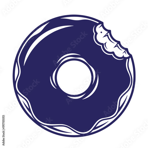 blue donut with bite taken out of it on white background