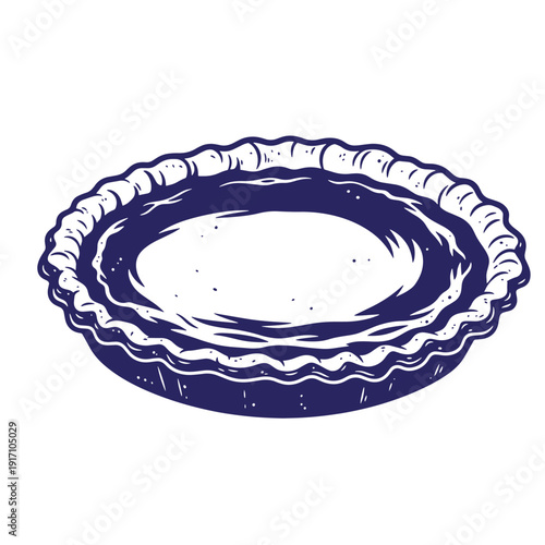 Grunge texture Illustration of an empty pie crust on white background  baking and culinary concept Vintage Style