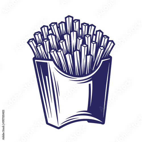 Drawing of a box of french fries on white background  a popular fast food item