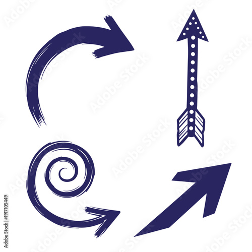 Grunge texture set of blue arrows on white background for design and direction indication Vintage Style