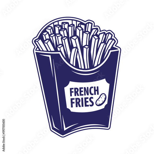 Illustration of a container filled with French fries on white background