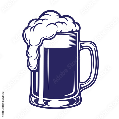 Illustration of a foamy beer mug on white background  cold drink concept