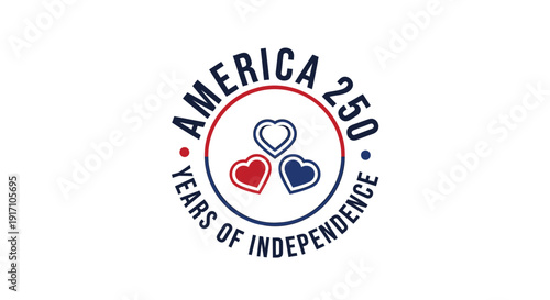 America 250 years of independence logo vector, patriotic symbol with hearts and text.