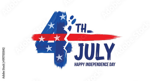 American patriotism icon with 4th of July text, independence day symbol, USA flag colors vector graphic