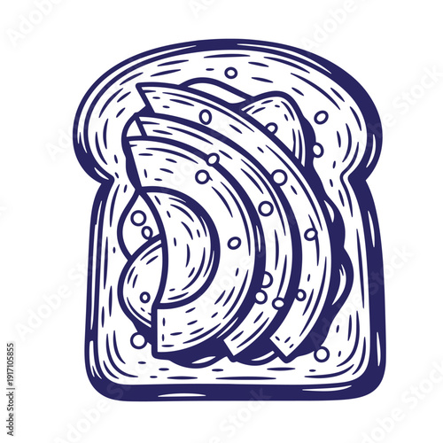 Illustration of a slice of bread with banana slices on top in a sketch style for food or breakfast concept