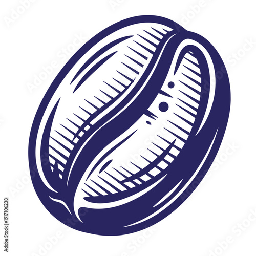 navy blue coffee bean icon illustration with white highlights and shading one coffee bean graphic design element for web and print  coffee bean