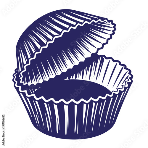 Two blue cupcake liners one on top of the other  baking and dessert concept