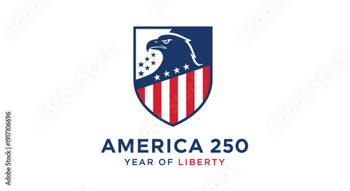 American patriotic logo with eagle and shield, America 250 Year of Liberty symbol, vector illustration